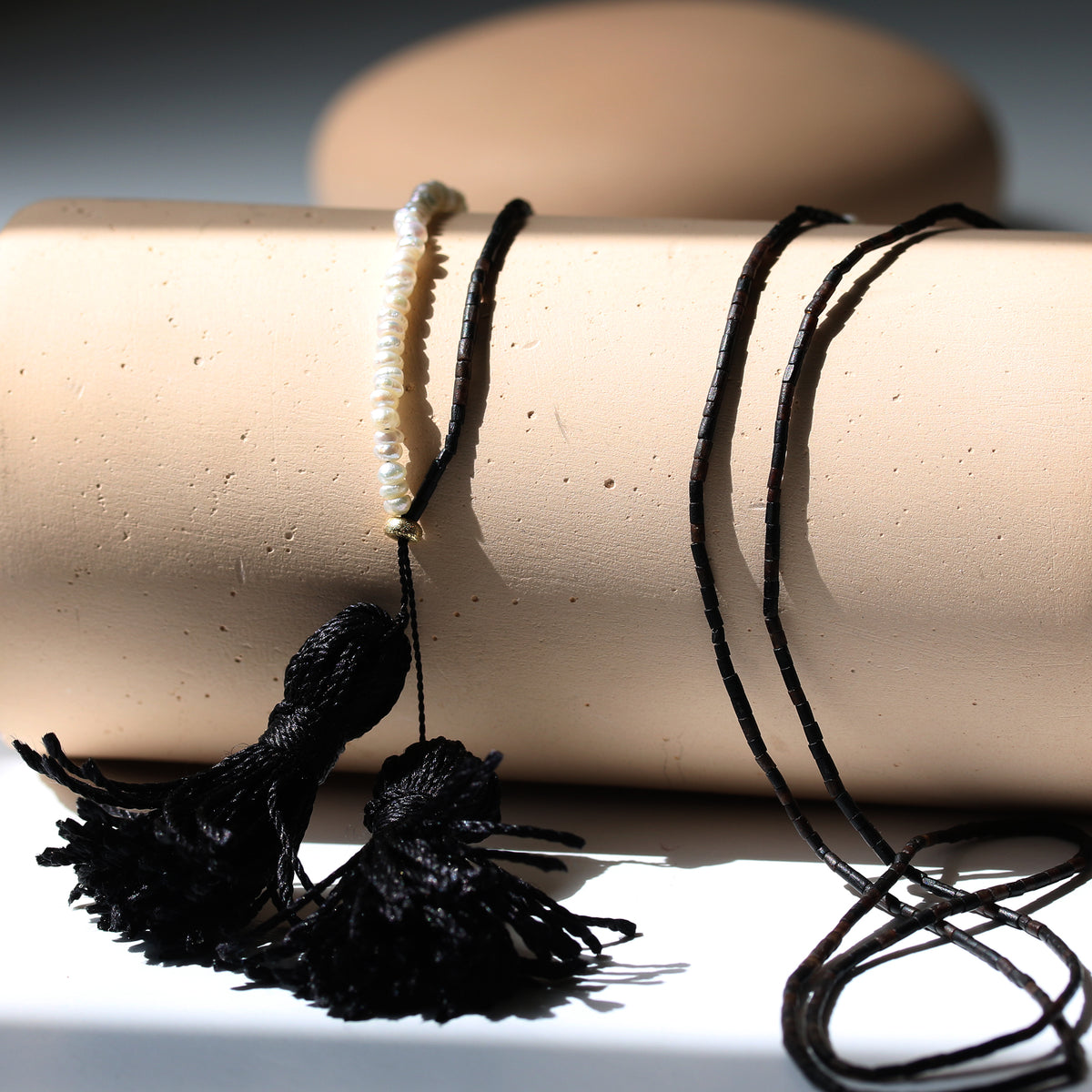 MIDNIGHT REVERIE GEMSTONE TASSEL NECKLACE