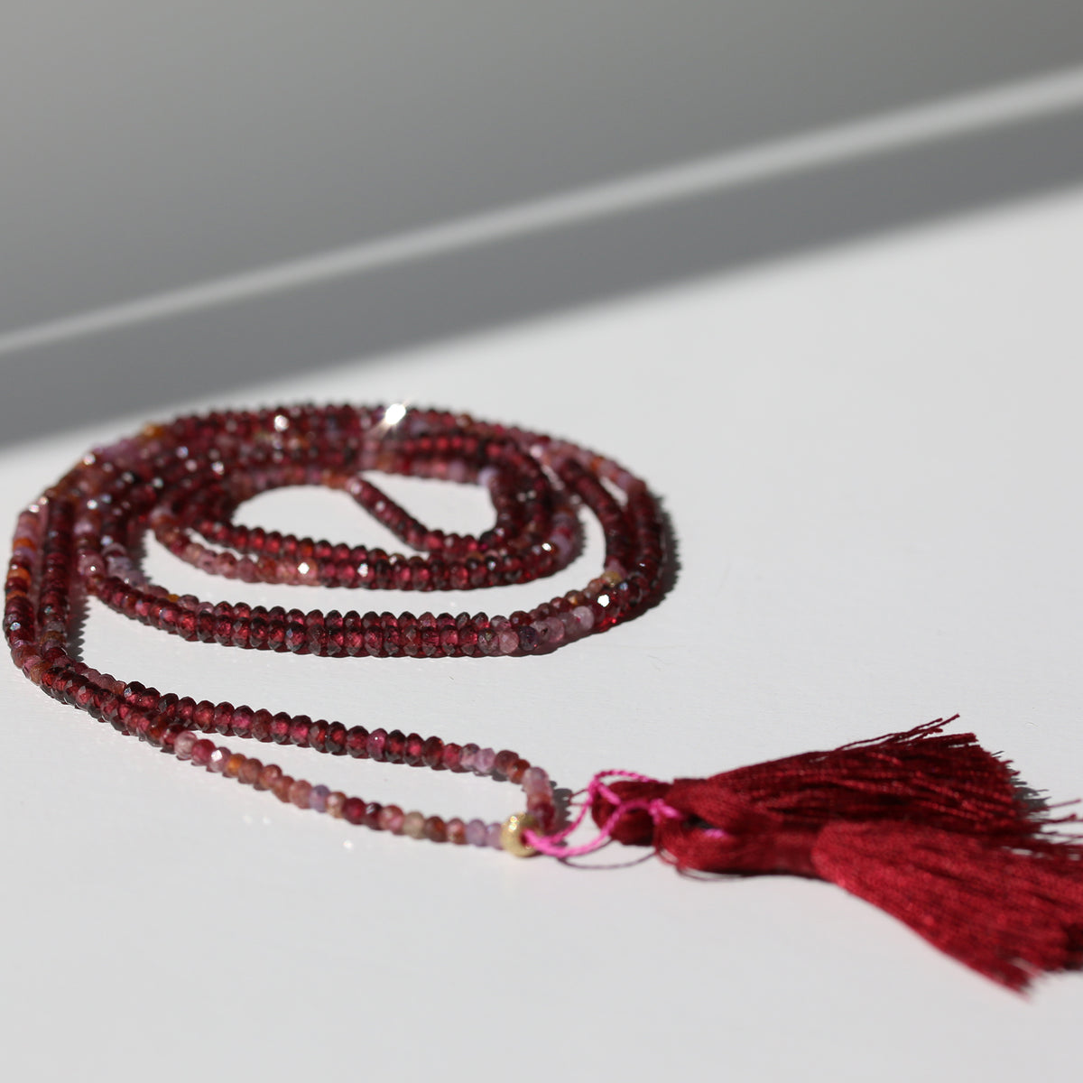 MULLED WINE GEMSTONE TASSEL NECKLACE