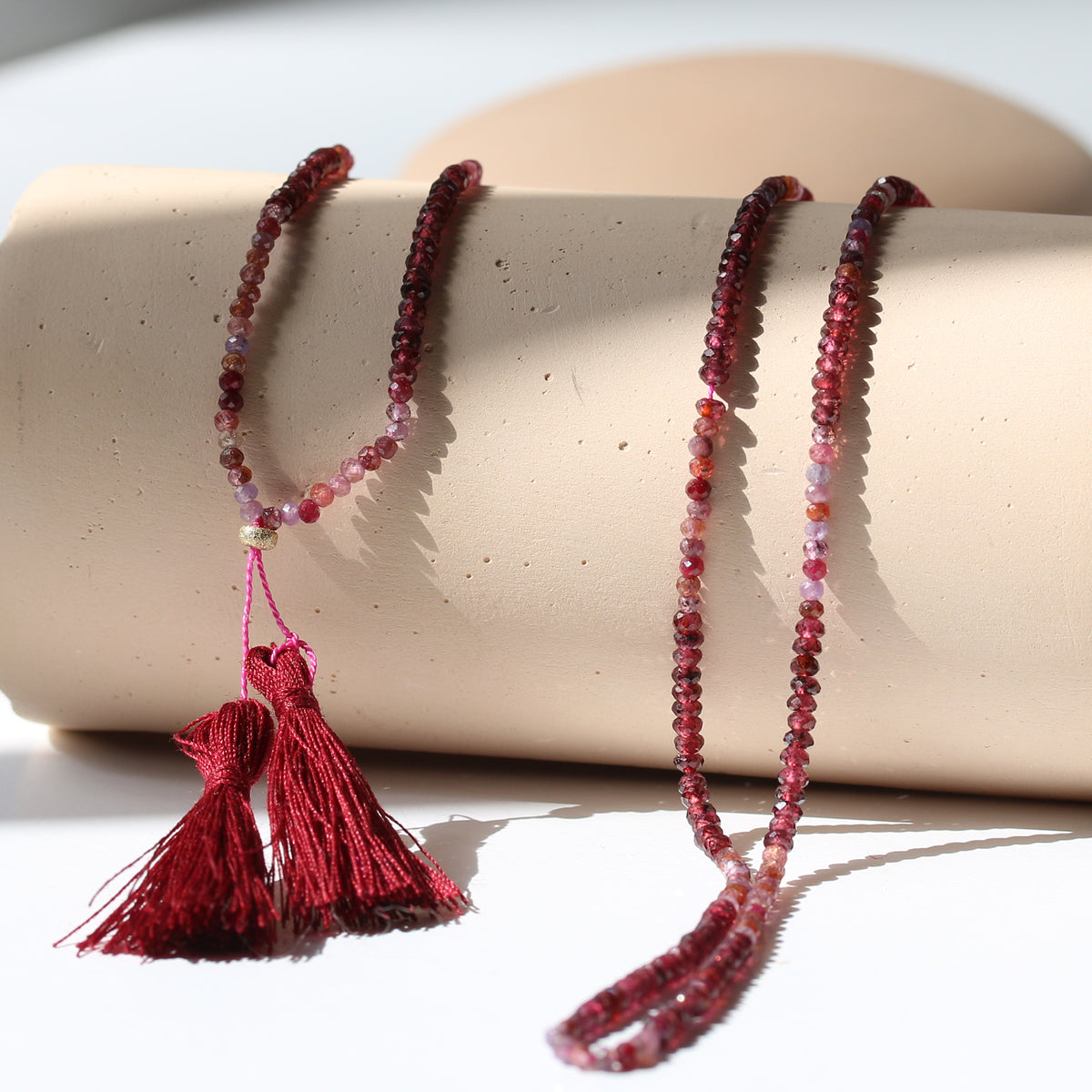 MULLED WINE GEMSTONE TASSEL NECKLACE