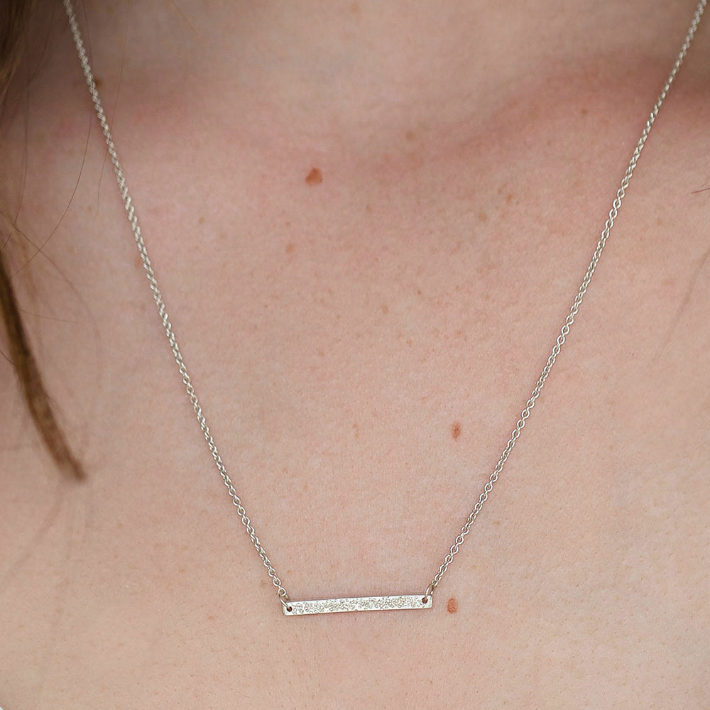 silver diamond dusted bar necklace