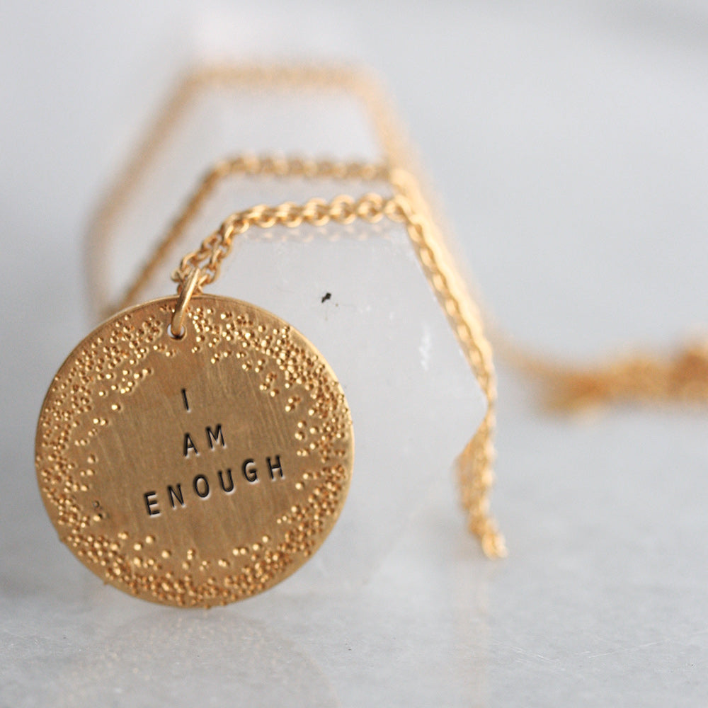 I am enough small coin necklace