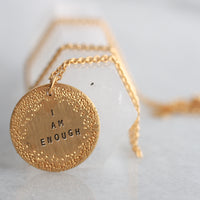 I am enough small coin necklace