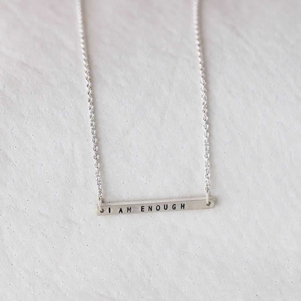 I am enough silver bar necklace