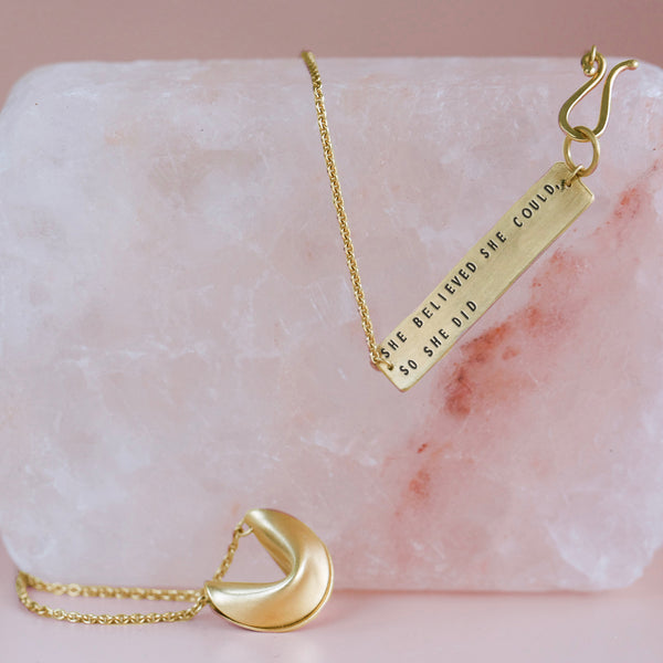 gold fortune cookie necklace