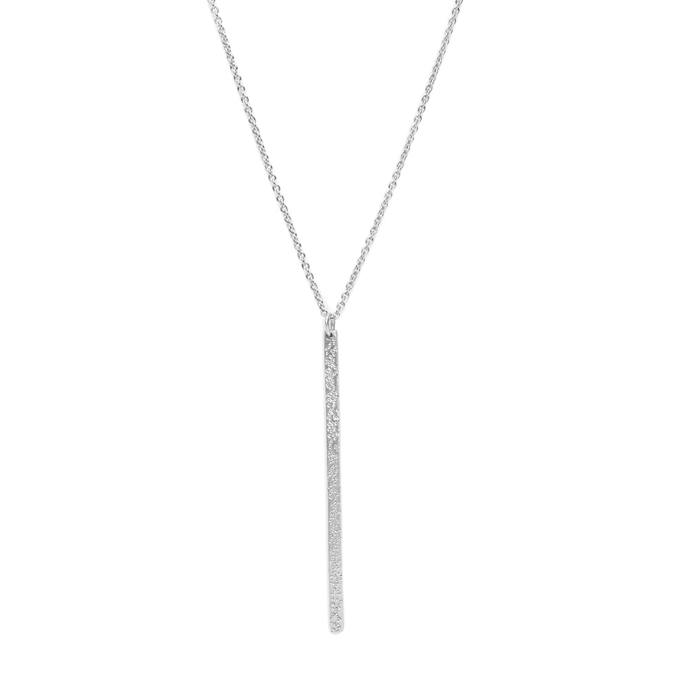 silver diamond dusted long bar necklace