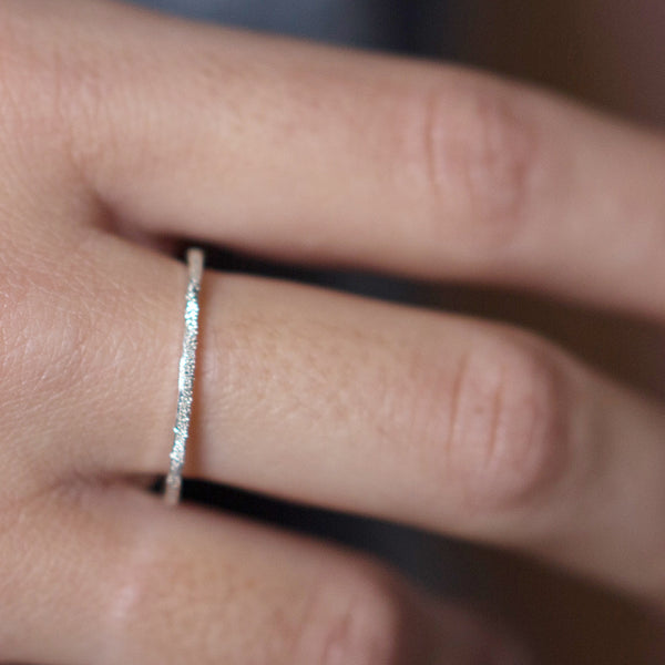 sterling silver diamond dusted stacker on model