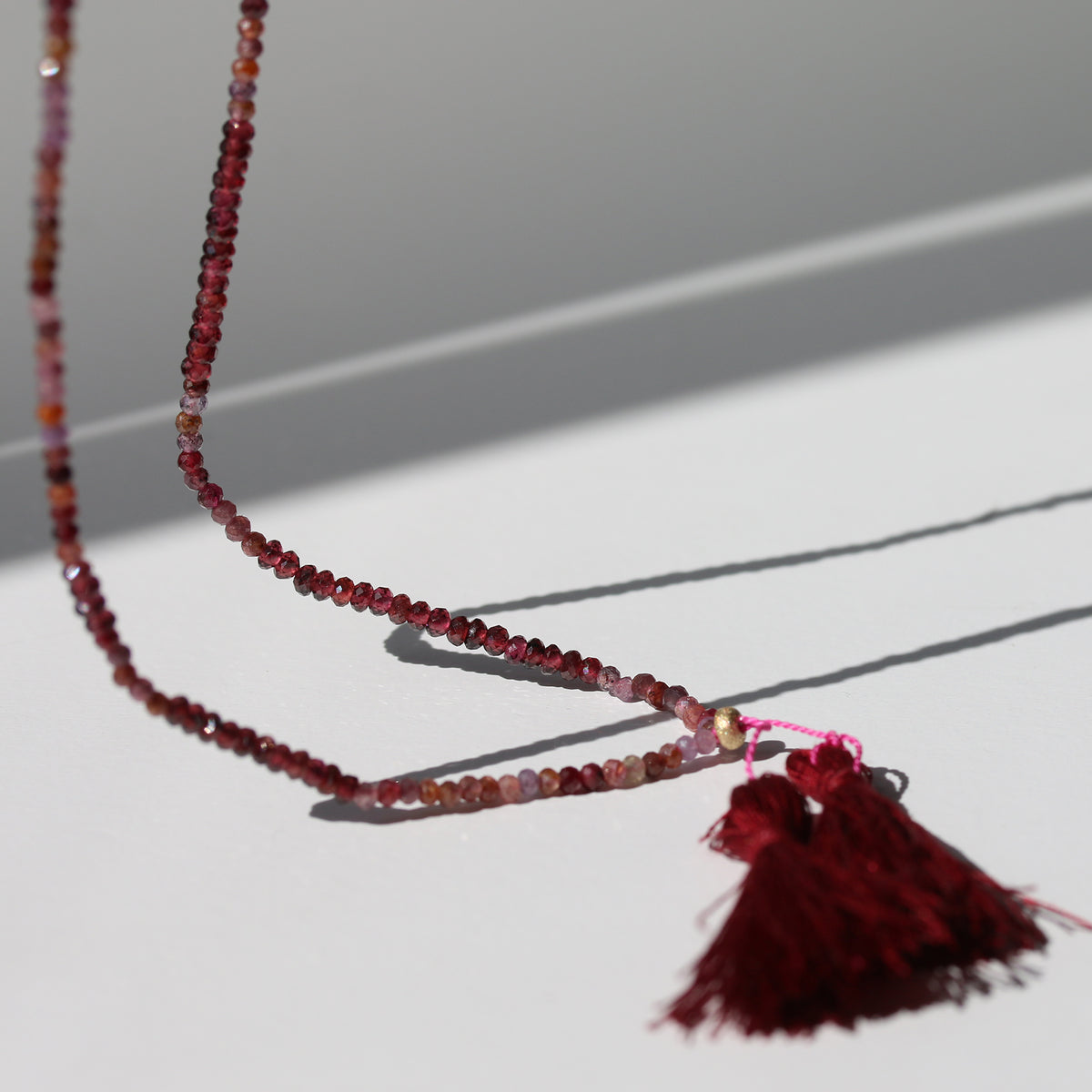 MULLED WINE GEMSTONE TASSEL NECKLACE