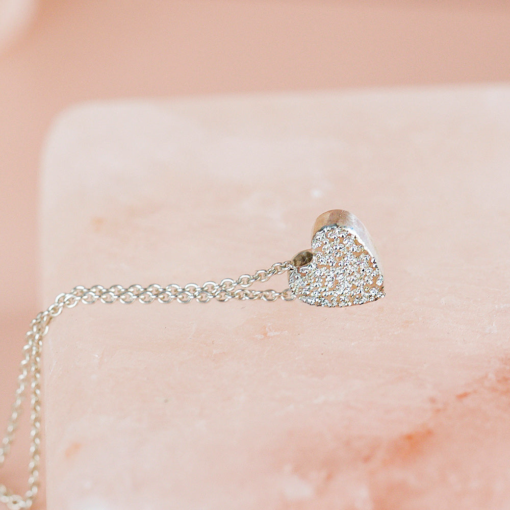 silver diamond dusted heart necklace | christina kober