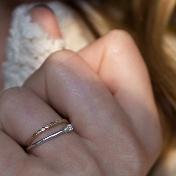 sterling silver diamond dusted element ring on model | christina kober designs