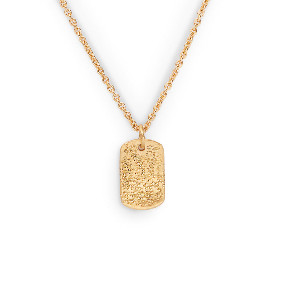 gold diamond dusted mini tag necklace