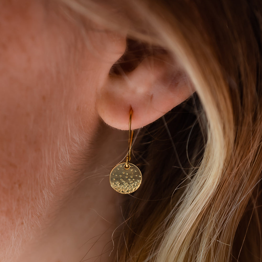 tiny gold coin drop earrings | Christina Kober