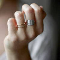 silver rings on model