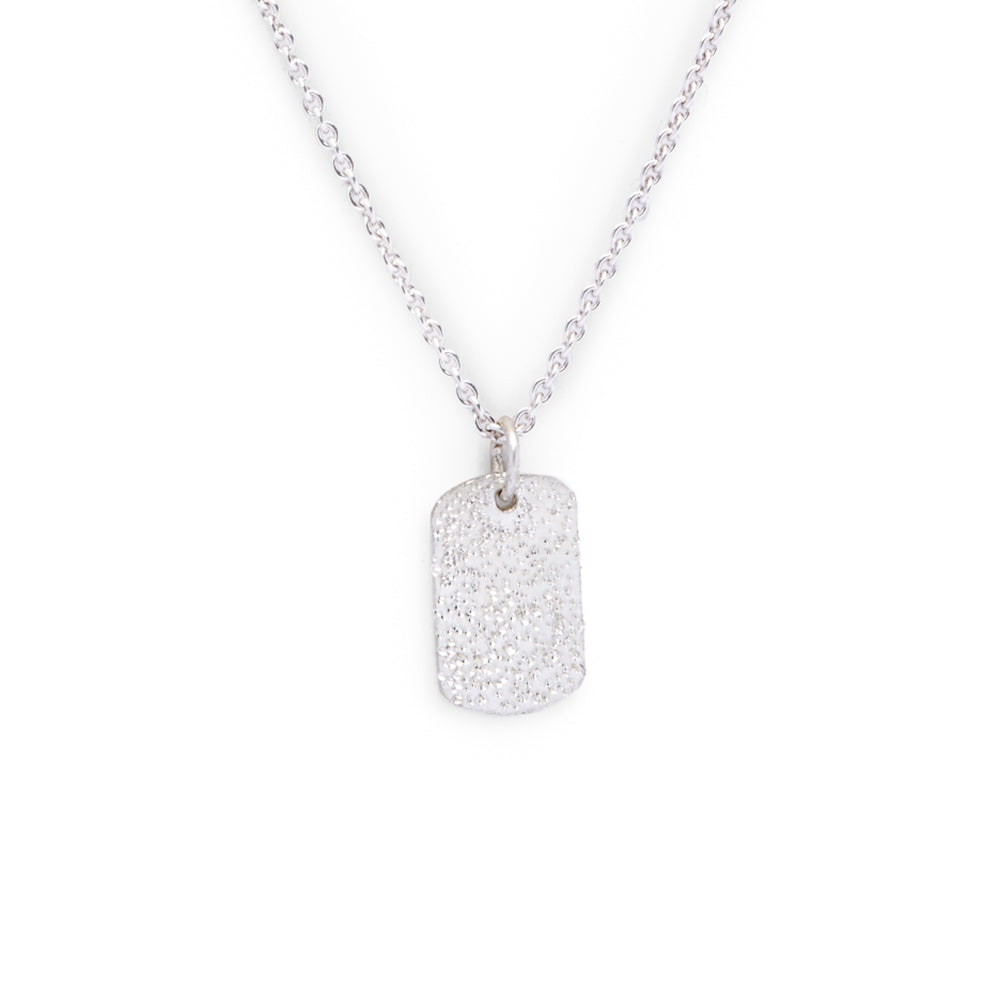 silver diamond dusted mini tag necklace