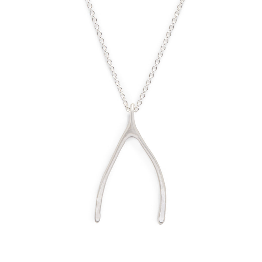 silver mini wishbone necklace